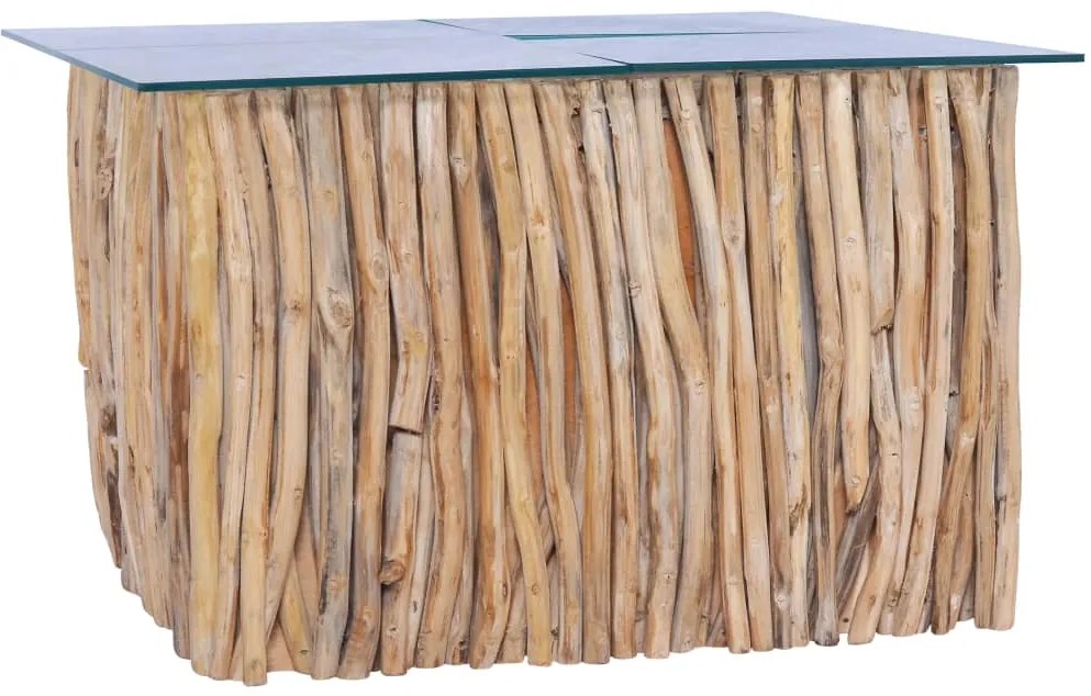 Mesa de centro c/ tampo de vidro 66x66x40cm madeira teca maciça
