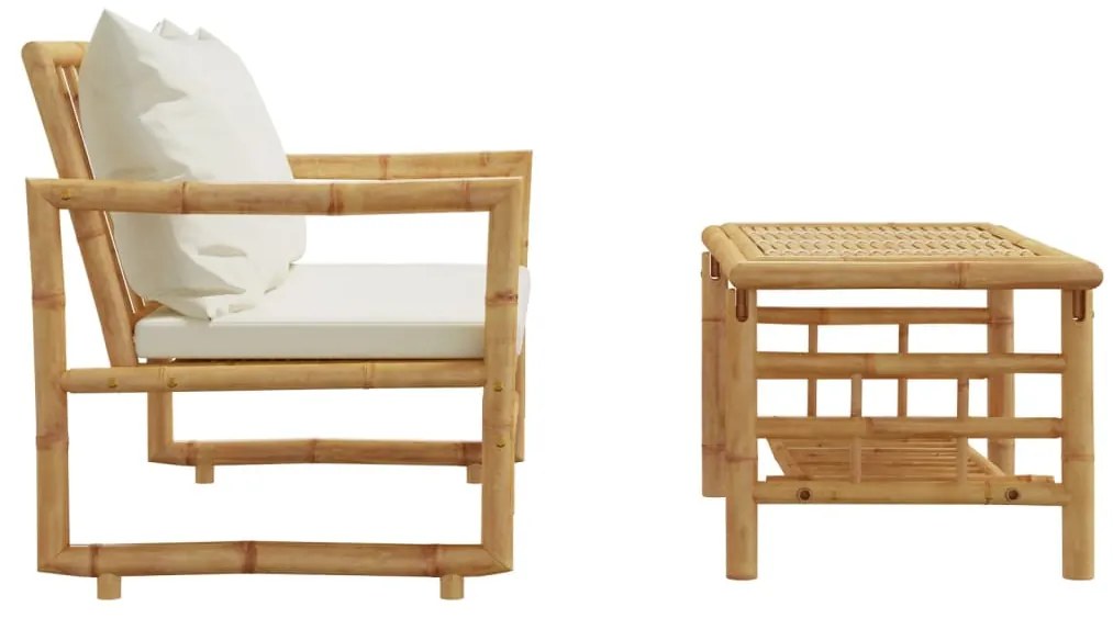 2 pcs conjunto de sofá de jardim com almofadões bambu