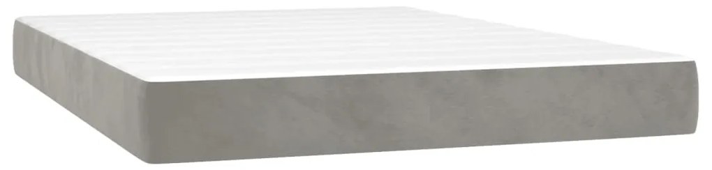 Cama box spring c/ colchão/LED 140x200 cm veludo cinzento-claro
