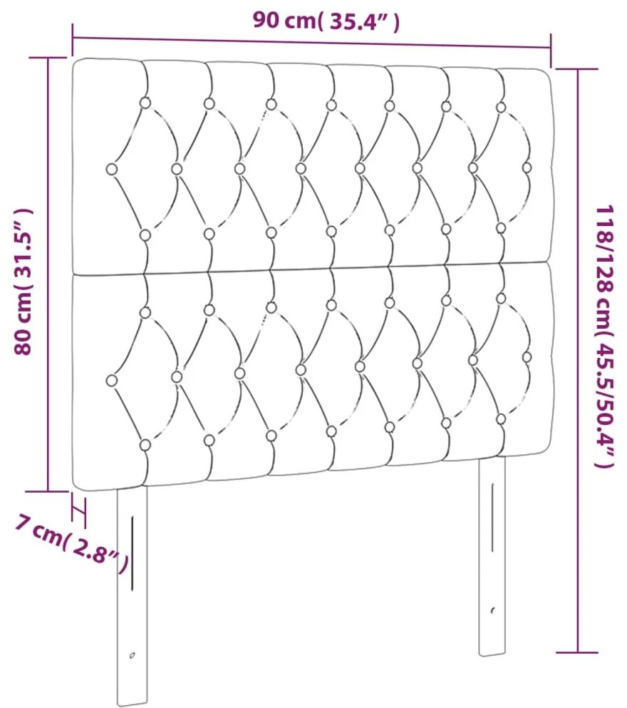 Cabeceira de cama c/ LED tecido 90x7x118/128 cm cinza-escuro