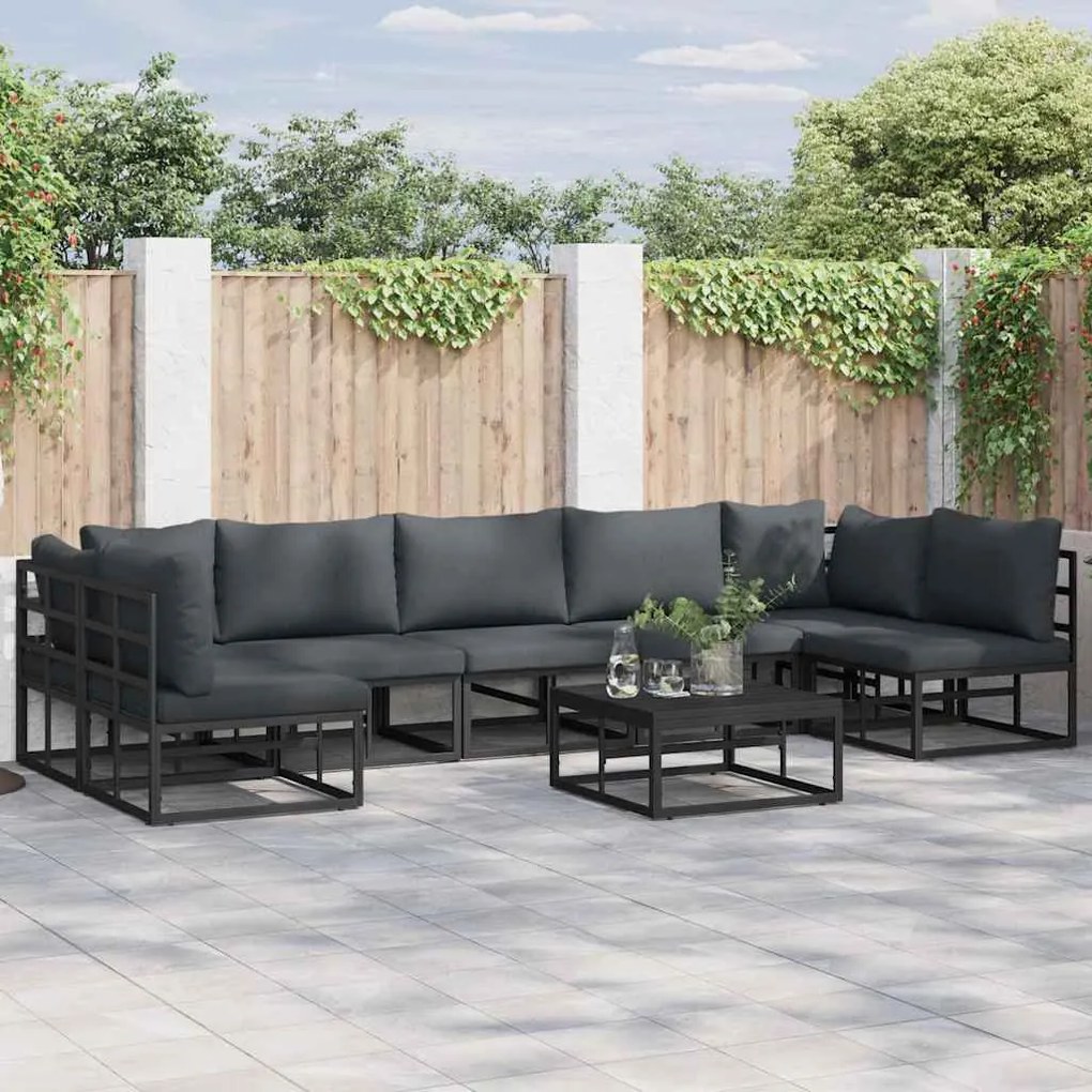 vidaXL Conjunto de Sofá de Jardim 7 pcs Preto 353 x 141,5 x 71 cm