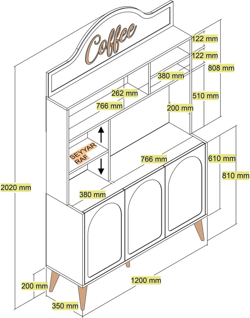 Armário Alto de Cozinha "Coffee" - 200x120x35 cm - Atlas e Nogueira -