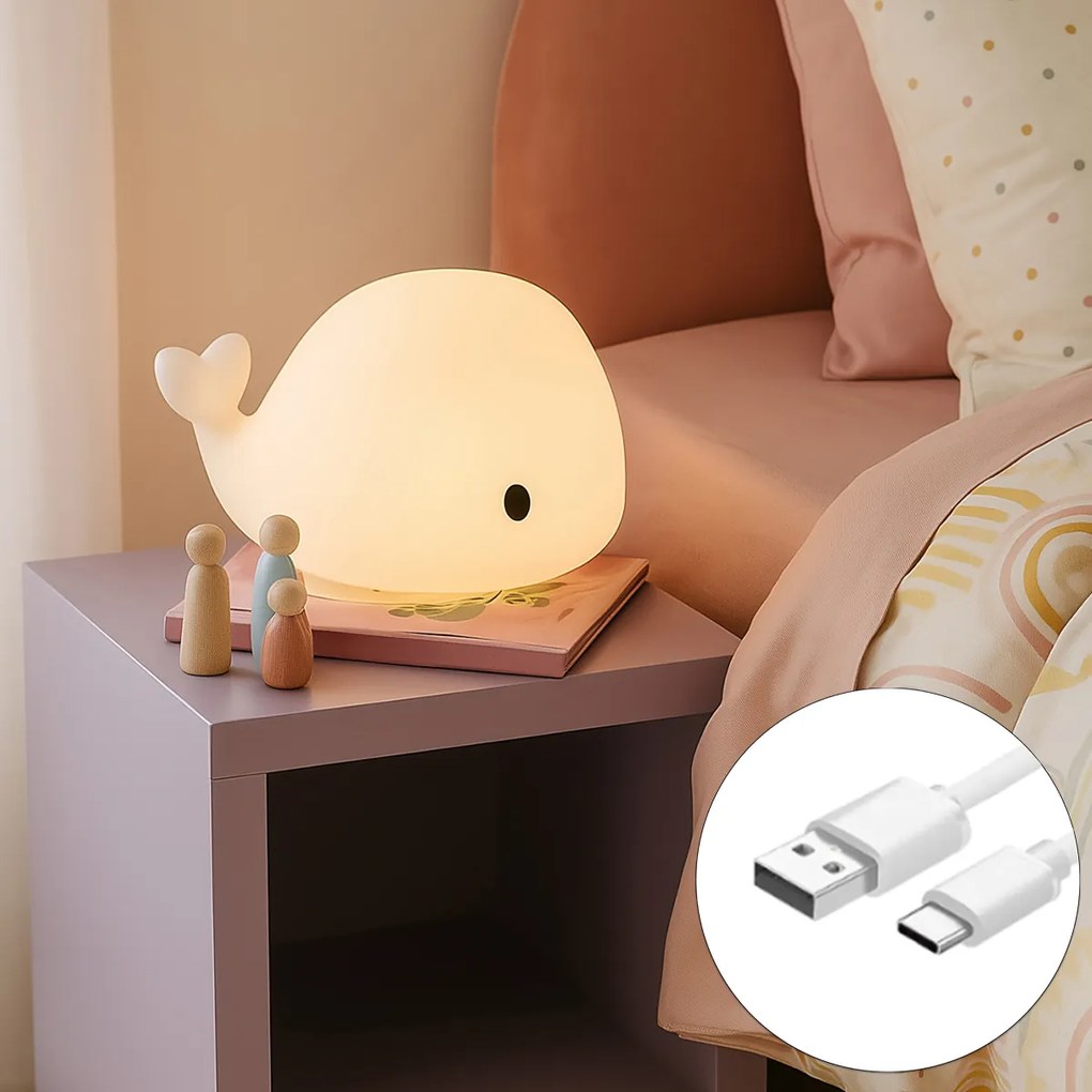 Candeeiro de mesa branco 30cm incl. LED regulável IP54 recarregável - Baby Whale