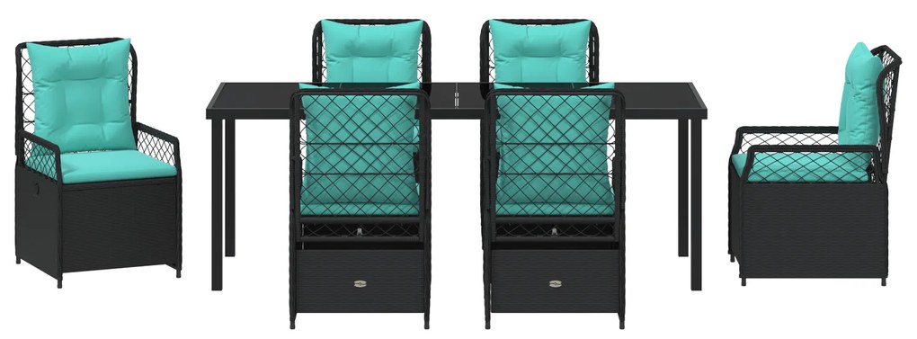 Conjunto de Jantar de Jardim de 7 Peças Preto Rattan Poliéster
