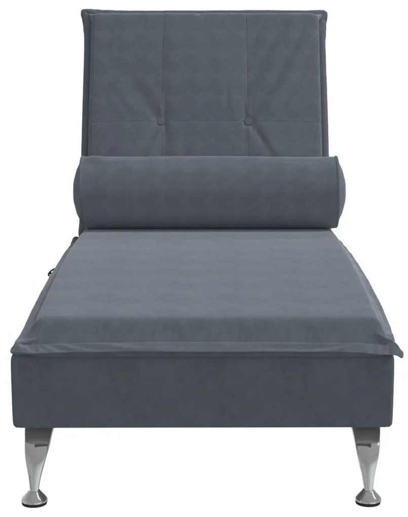 Chaise lounge de massagem com rolo veludo cinzento-escuro