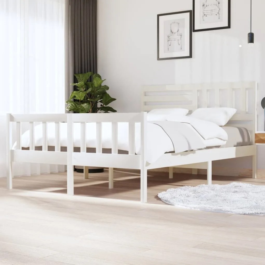 Estrutura de cama 140x200 cm madeira maciça branco