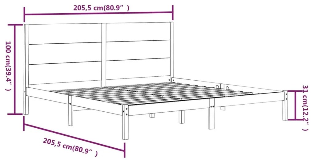 Estrutura de cama 200x200 cm pinho maciço preto