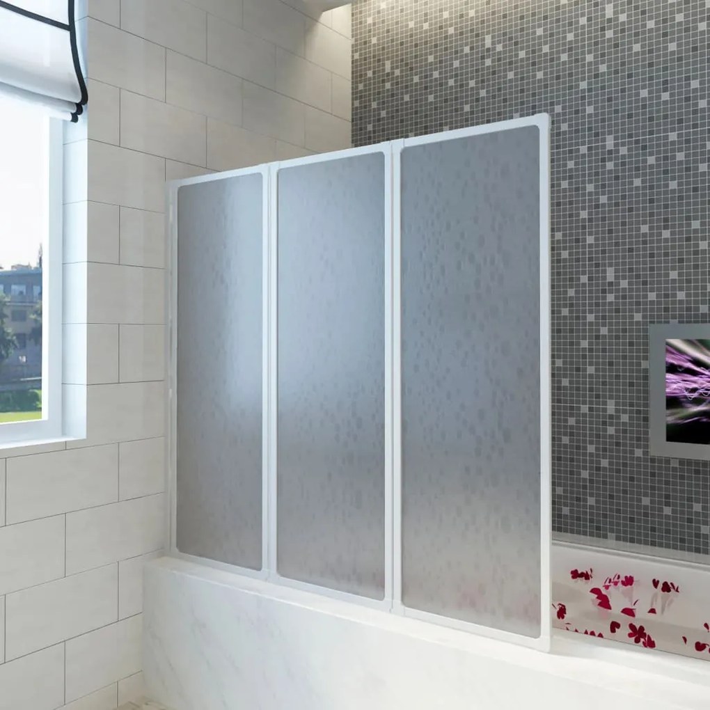 140785 vidaXL Painel de vidro dobravel para banheira 3 peças 141 x 132 cm