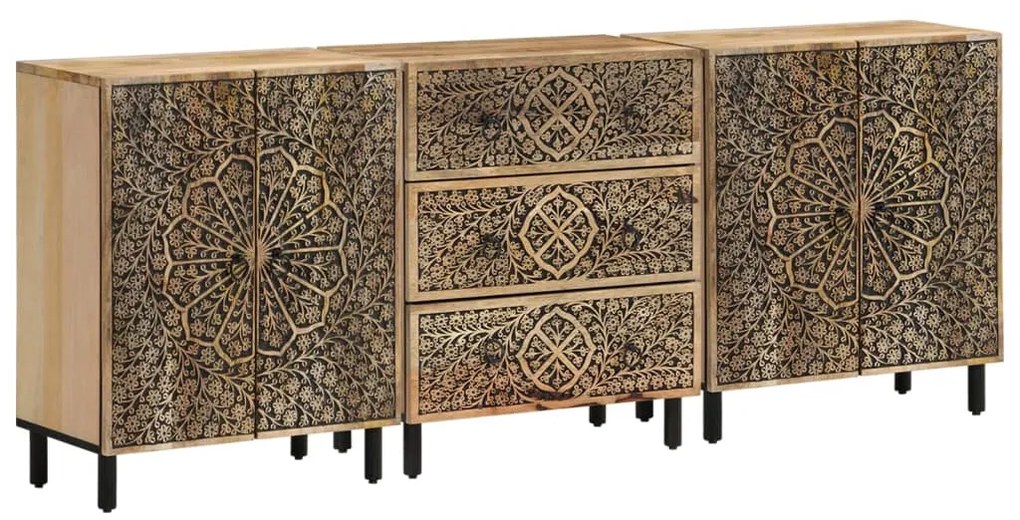 vidaXL Móveis de apoio 3 pcs 60x33x75 cm madeira de mangueira maciça