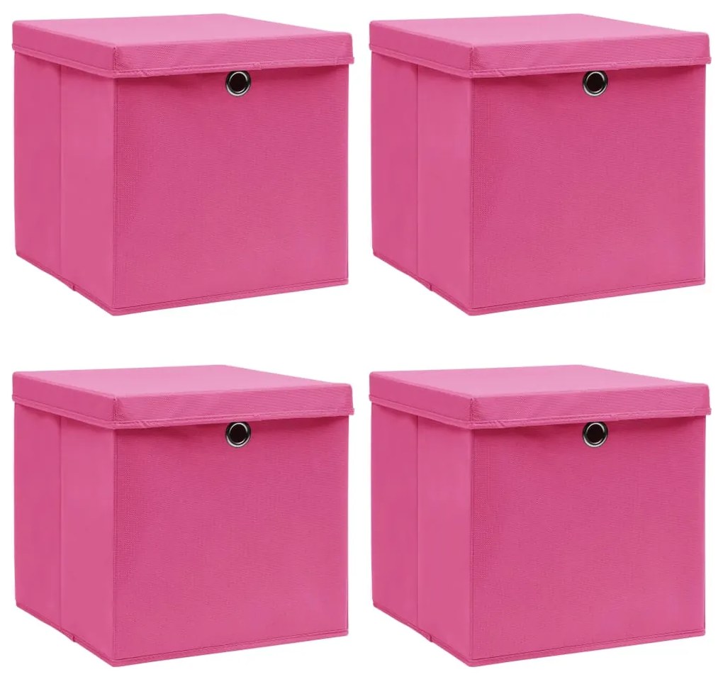 Caixas de arrumação com tampas 4 pcs 32x32x32 cm tecido rosa
