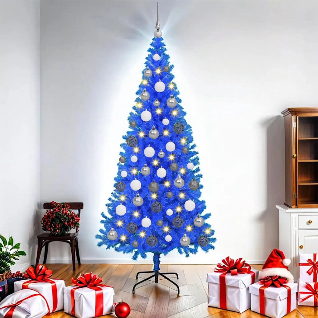 vidaXL Conjunto de árvore de Natal falsa azul com LED e enfeites - 180 cm de PVC.