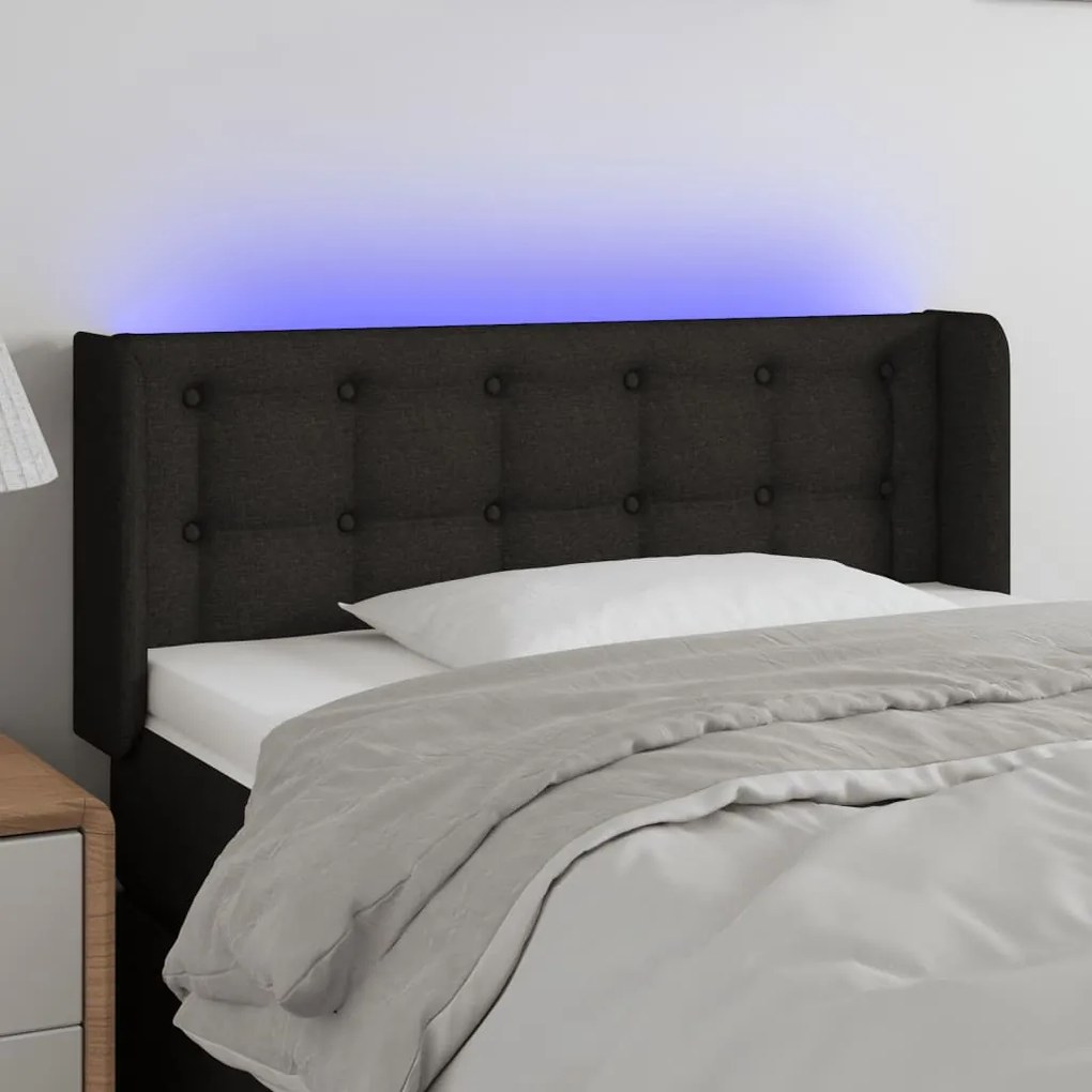 3123654 vidaXL Cabeceira de cama c/ luzes LED tecido 93x16x78/88 cm preto