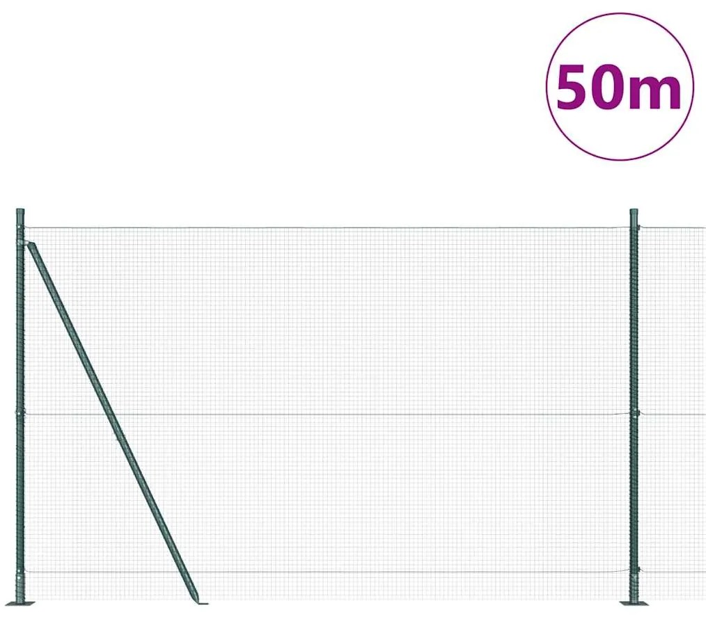 Cerca de Viga Soldada com 13 Postes Flangados Verde 1,5x50 m Aço