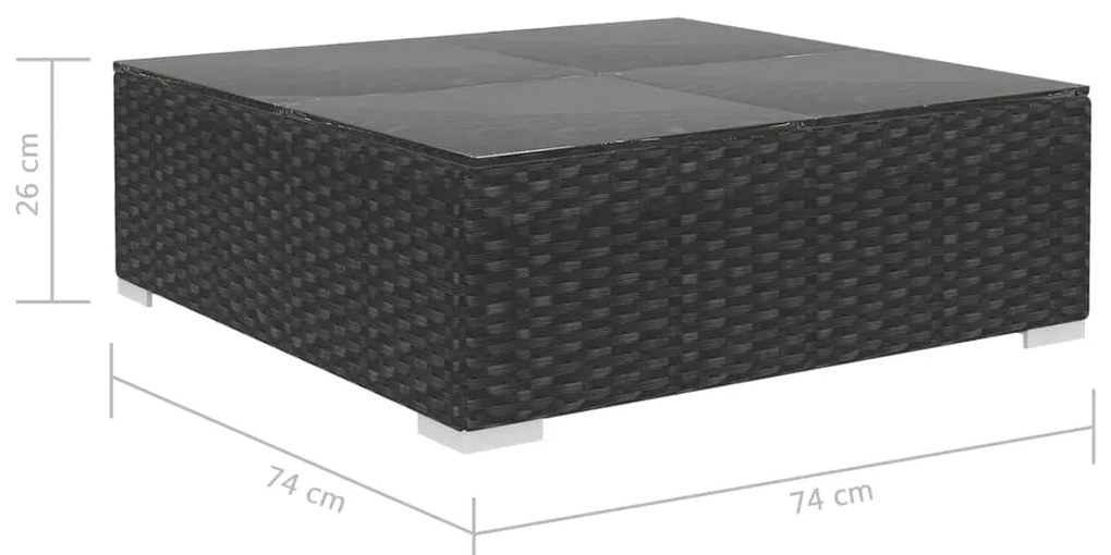 12 pcs conjunto lounge de jardim c/ almofadões vime PE preto