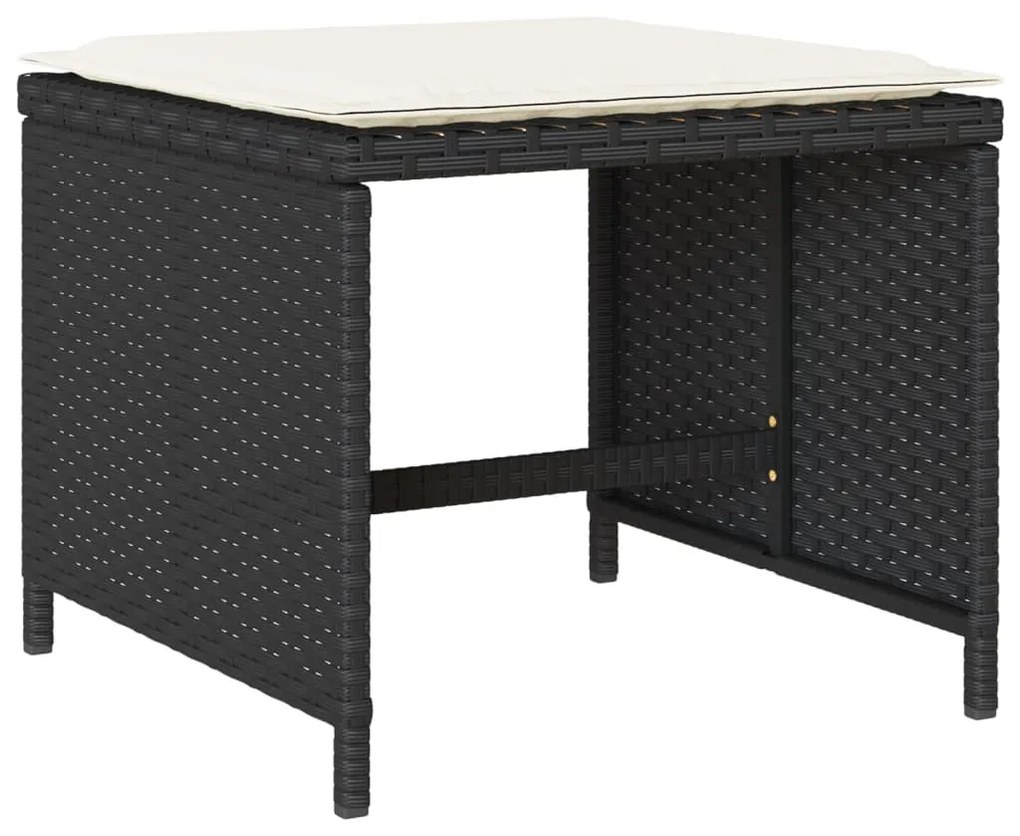 17 pcs conjunto de jantar p/ jardim c/ almofadões vime PE preto