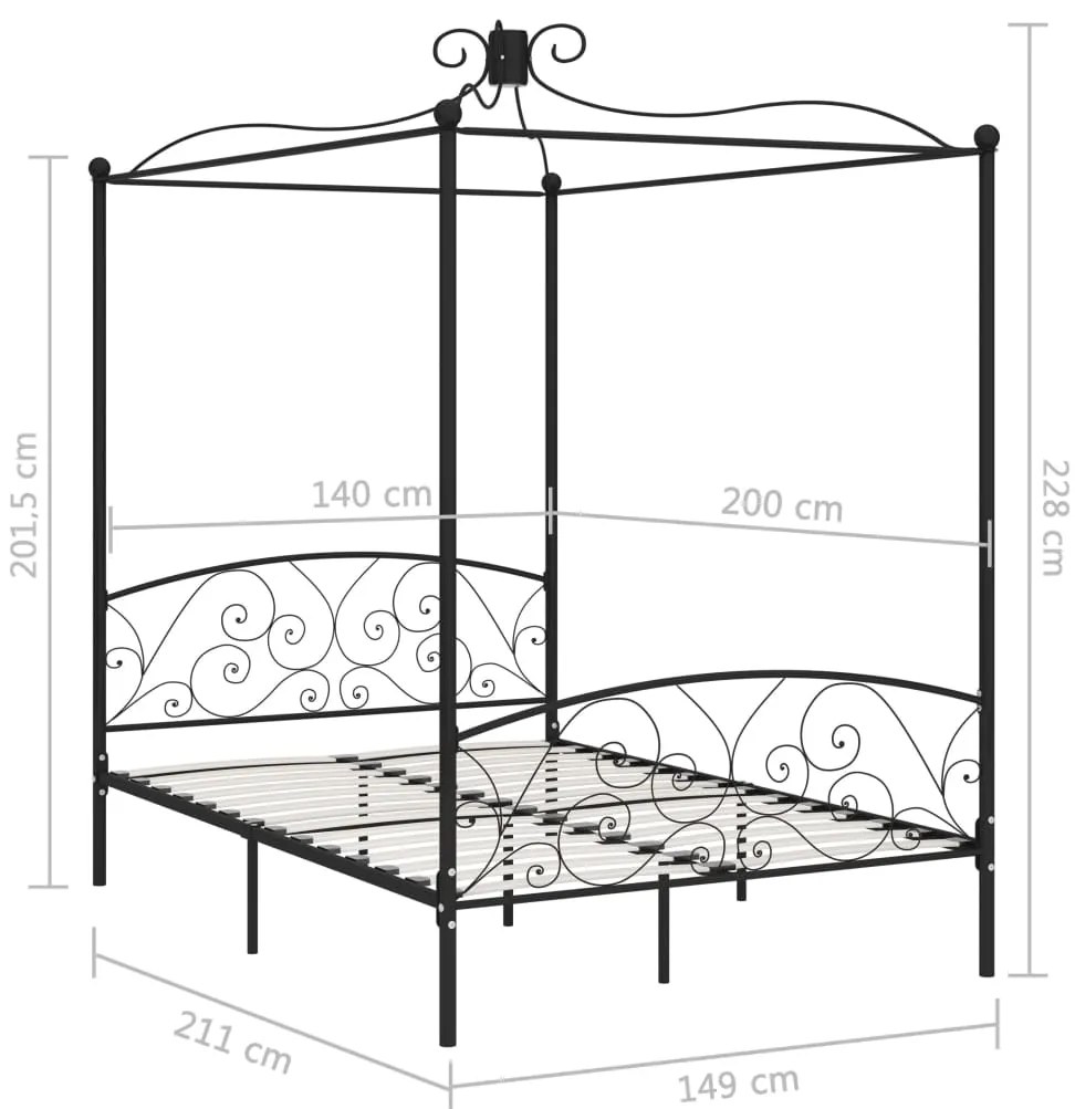 Estrutura de cama com dossel 140x200 cm metal preto