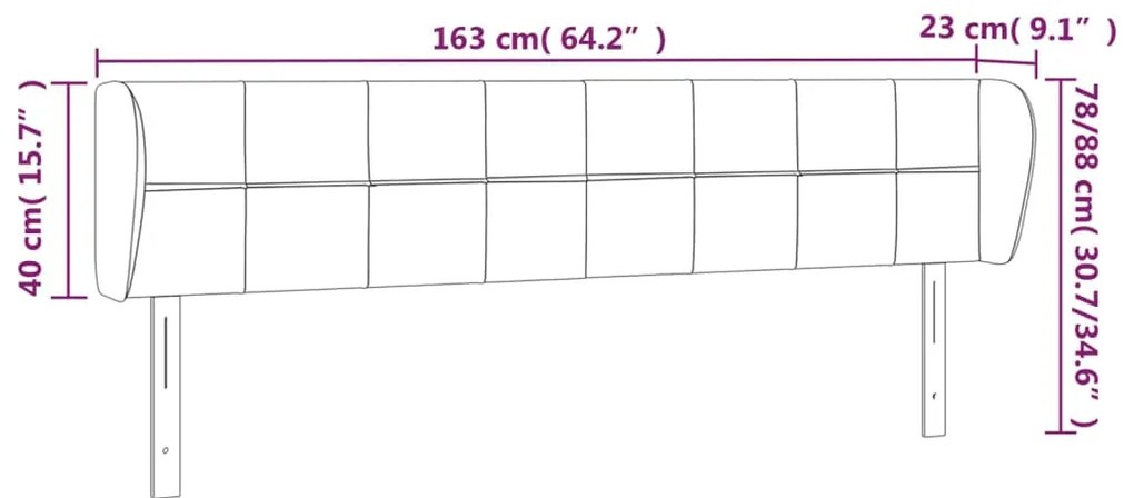 Cabeceira de cama c/ abas tecido 163x23x78/88cm castanho-escuro