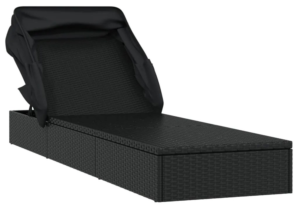 Espreguiçadeira c/ teto dobrável 213x63x97 cm vime PE preto