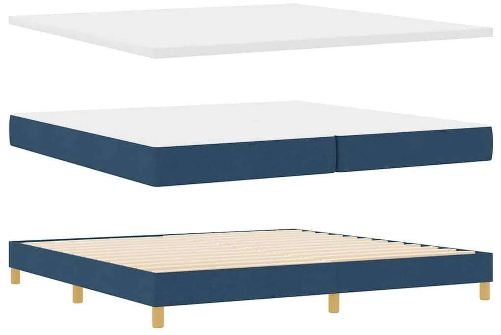 Cama Box Spring com Colchão Azul 200x200 cm em Tecido