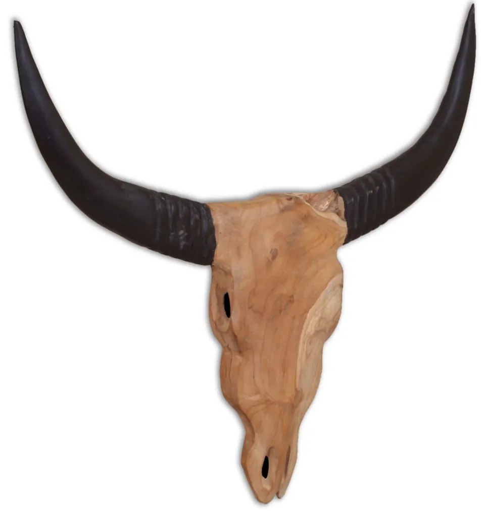 244567 vidaXL Decoração parede escultura crânio de touro 69x6x60 cm teca