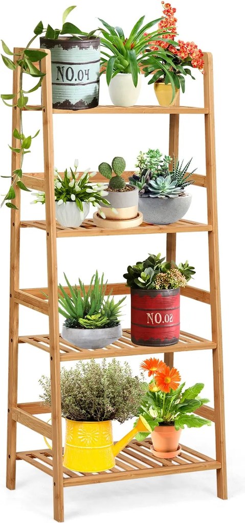 Estante Escada 'Eirik' – 4 Níveis – Bambú Natural – Organizador Multiu