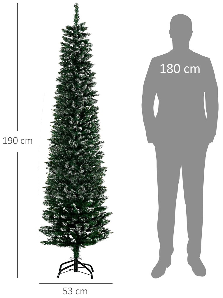 Árvore de Natal Artificial Altura 190 cm com 570 Ramos de PVC Ignífugos Base Dobrável e Suporte Metálico Decoração de Natal Ø53x190 cm Verde