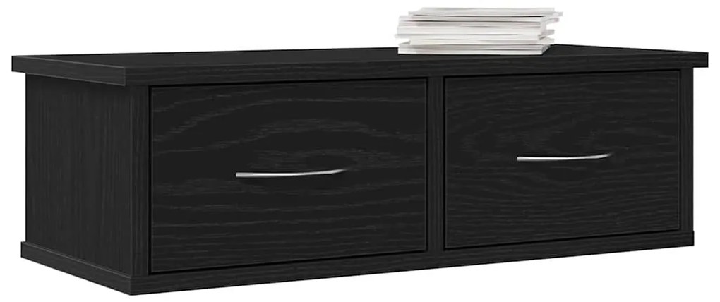 Prateleira de gaveta montada na parede vidaXL Preto Carvalho 60x26x18,