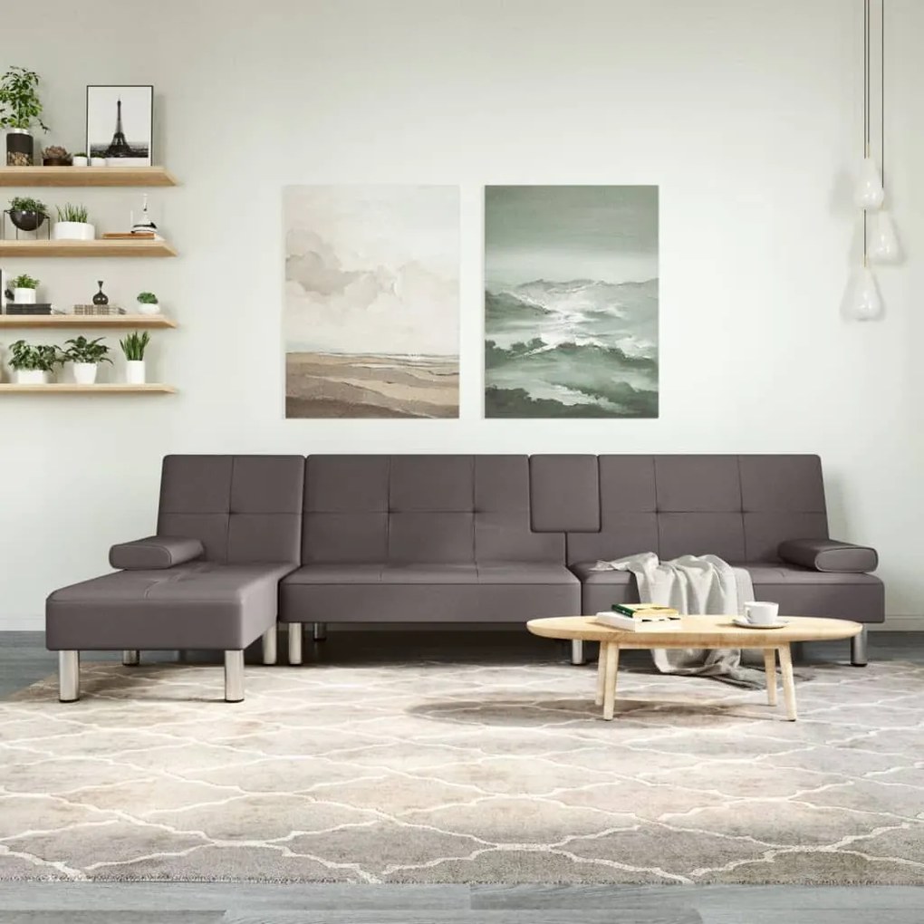 vidaXL Sofá-cama em forma de L 255x140x70 cm couro artificial cinzento