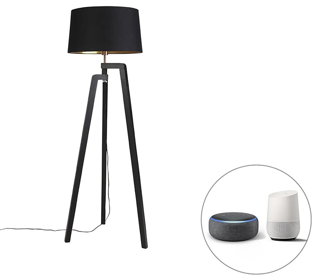 LED Candeeiro de pé inteligente com cúpula preto com dourado 50 cm incl. Wifi A60 - Puros Country / Rústico