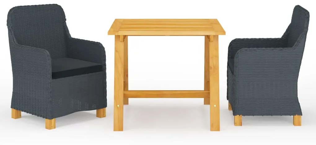 vidaXL 3 pcs conjunto de jantar para jardim cinzento-escuro