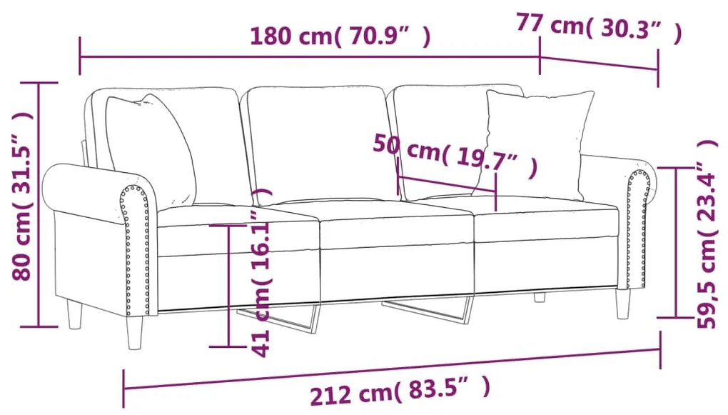 Sofá 3 lugares c/ almofadas decorativas 180 cm veludo castanho