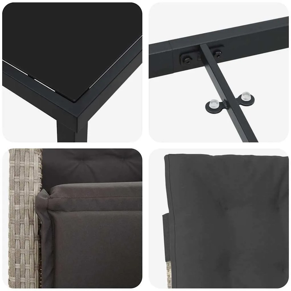 Conjunto de Jantar para o Jardim 3 Peças com Almofadas Cinza Claro em