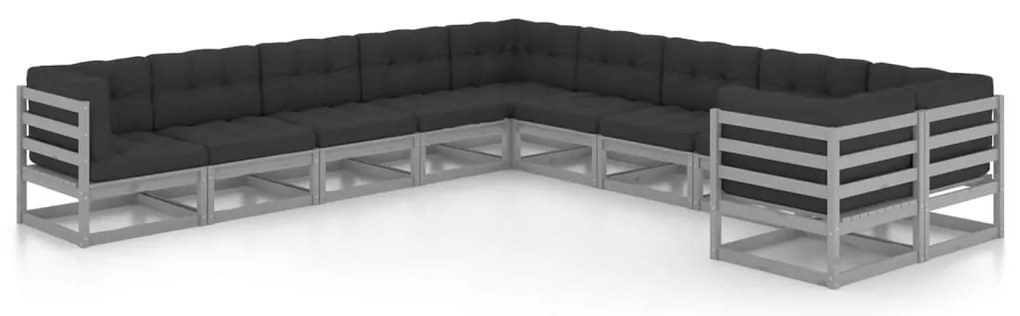 10pcs conjunto lounge de jardim + almofadões pinho maciço cinza