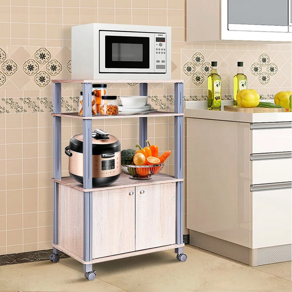 Prateleira Microondas Forno Carrinho Cozinha Armazenamento Organizador 60 x 40 x 98 cm Natural