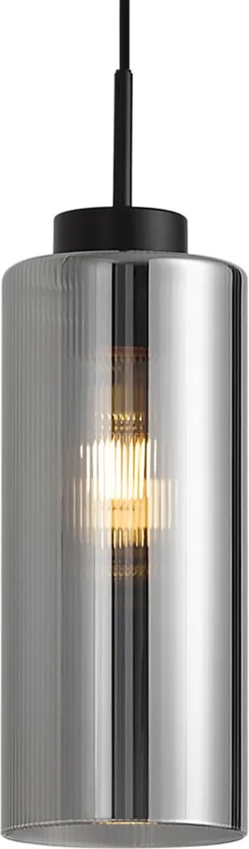 Candeeiro pendente Art Deco preto com vidro fumê para sistema de calha monofásico - Iconic Laura