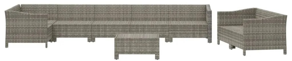 9 pcs conjunto lounge de jardim c/ almofadões vime PE cinzento