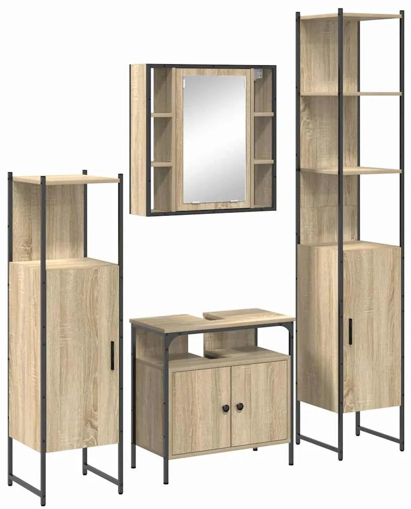 Conjunto de Móveis para Banheiro 4 pcs Carvalho sonoma