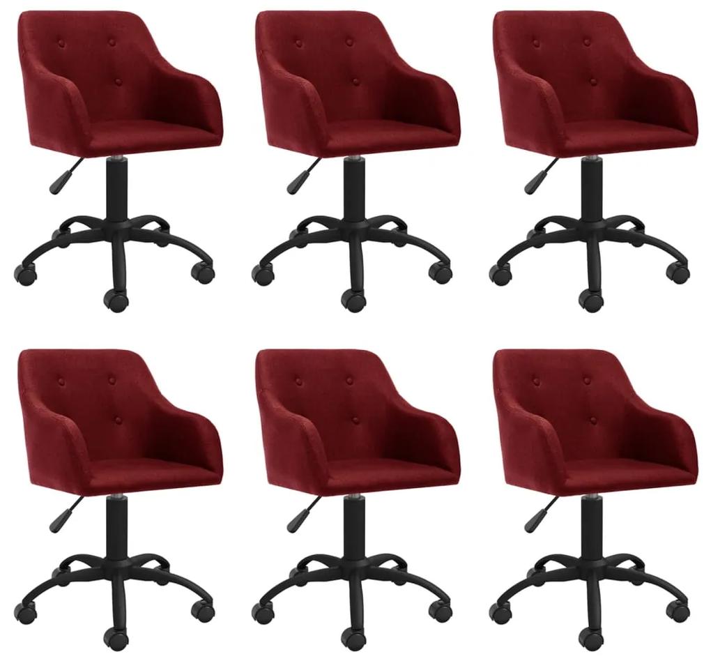 3089422 vidaXL Cadeiras de jantar giratórias 6 pcs tecido vermelho tinto