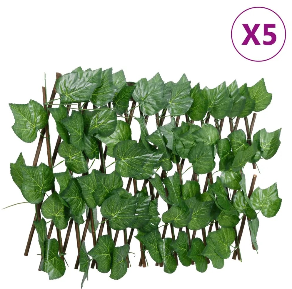 vidaXL Treliça de videira artificial extensível 5 pcs 180x20 cm verde