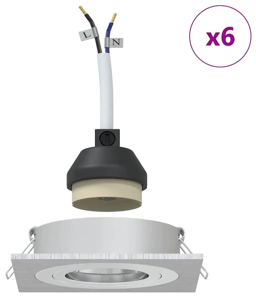 Spotlights embutidos 6 pcs Quadrado GU10 Prateado 91x91 mm
