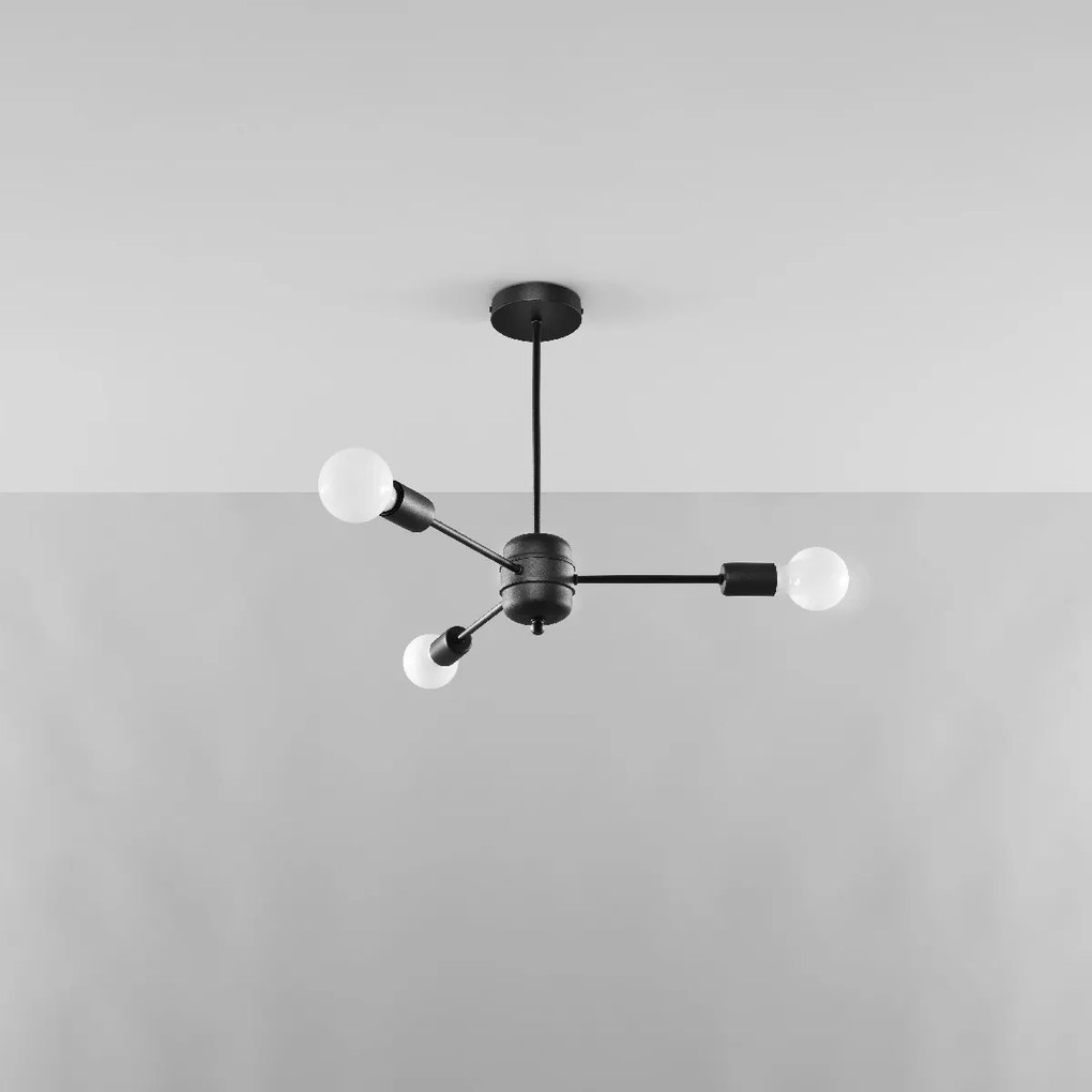Candeeiro de Teto em AÇO LANGO 3 Lampâdas Preto