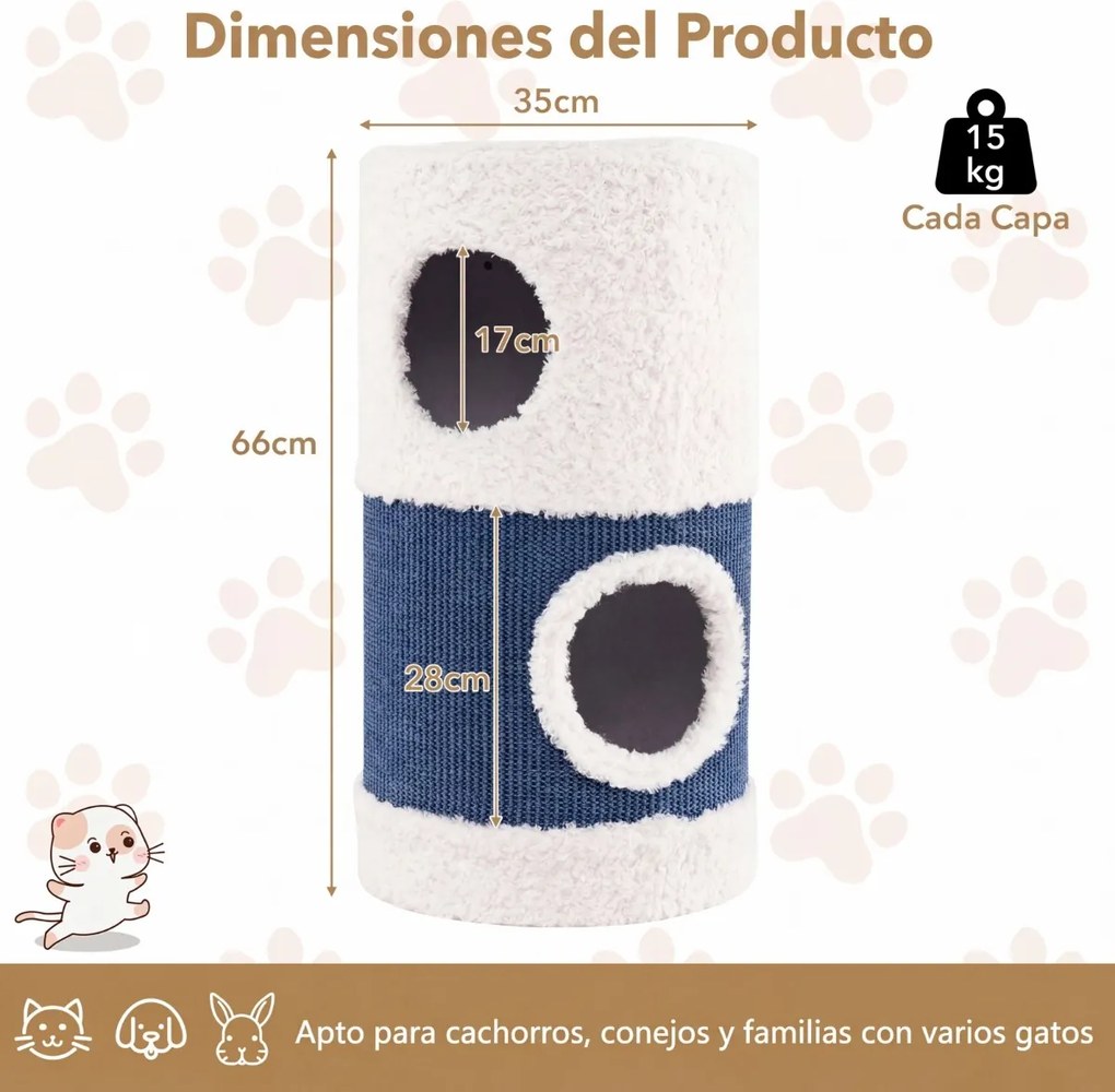 Casa-árvore para gatos de 2 andares em forma de patinho 35 x 66 cm (Diâmetro x AL), tapete de sisal para arranhar, caverna escondida, barril, brinqued
