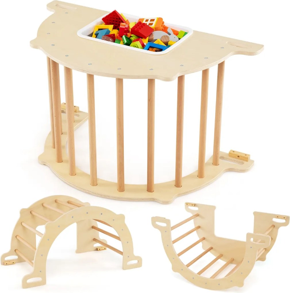 Estrutura multifuncional de escalada para crianças maiores de 3 anos 90 x 50 x 48 cm Natural