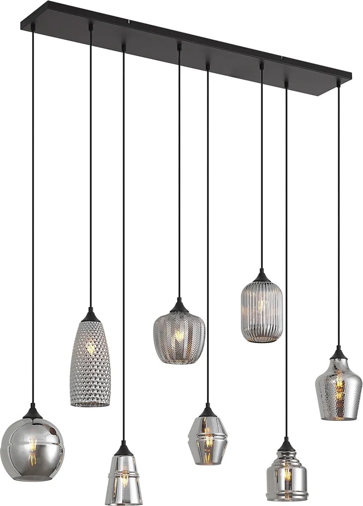Candeeiro suspenso Art Deco preto com vidro fumado 8 luzes - Hanne