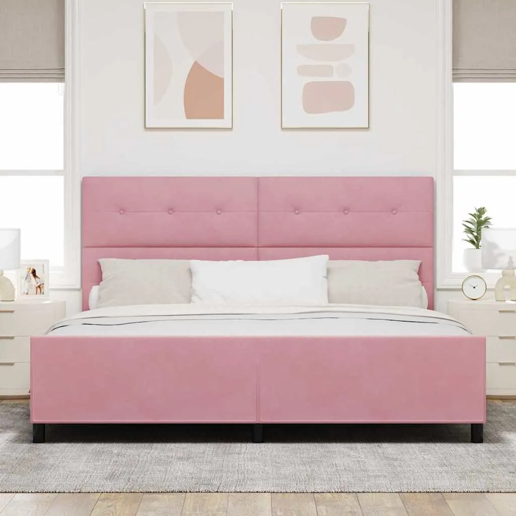 Estrutura de Cama vidaXL Rosa 200x200 cm Veludo