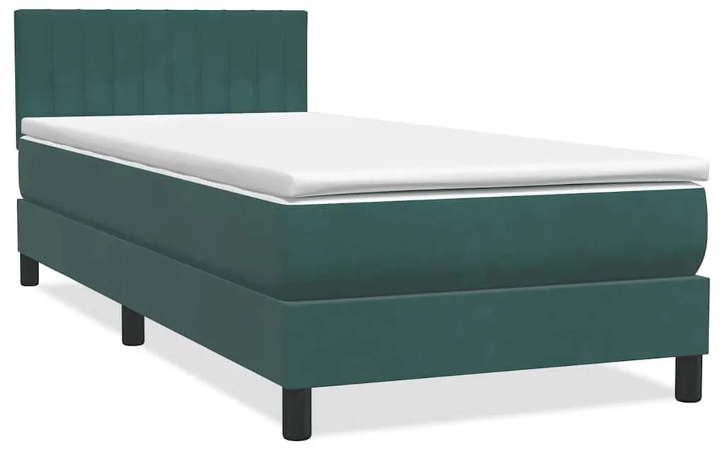 Cama com molas/colchão 90x220 cm veludo verde-escuro