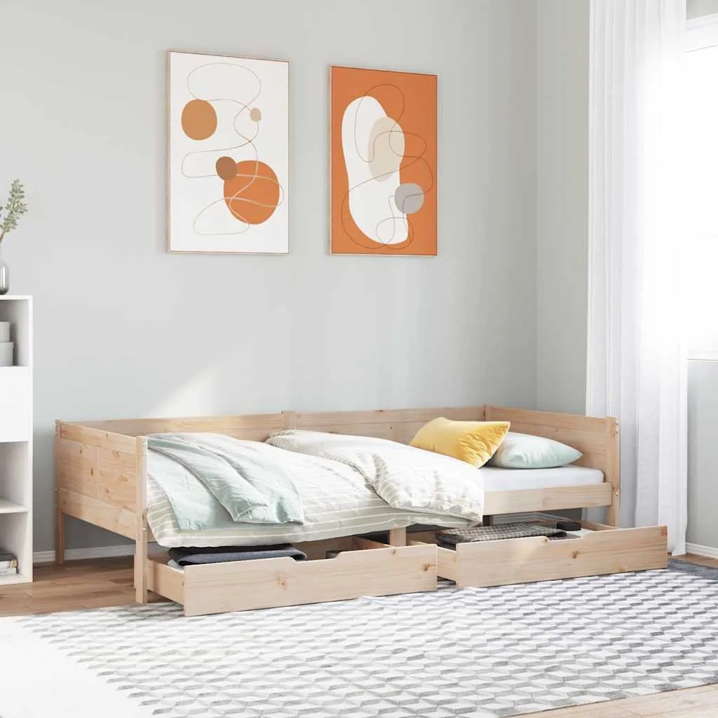 Sofá-cama com gavetas 80x200 cm madeira de pinho maciça