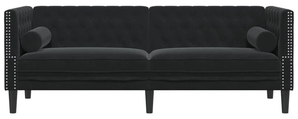 Sofá chesterfield com rolos 3 lugares veludo preto