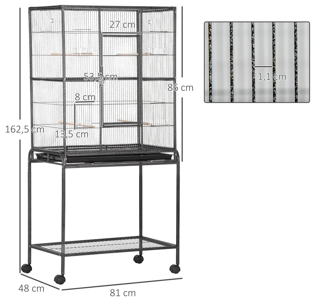 PawHut Gaiola para Pássaros com Rodas 81x48x162,5 cm Gaiola de Metal c