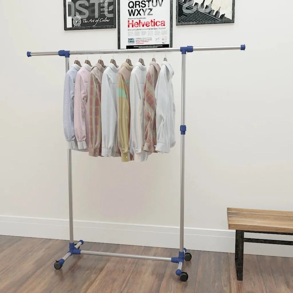 245625 vidaXL Suporte roupas ajustável aço inoxidável 165x44x150 cm prateado
